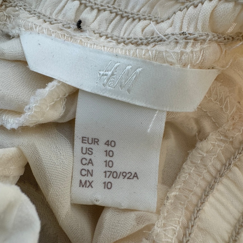 HM Smocked Mock Neck Blouse 10 Cream Sheer Victorian Coquette Cottagecore Boho - Picture 10 of 12